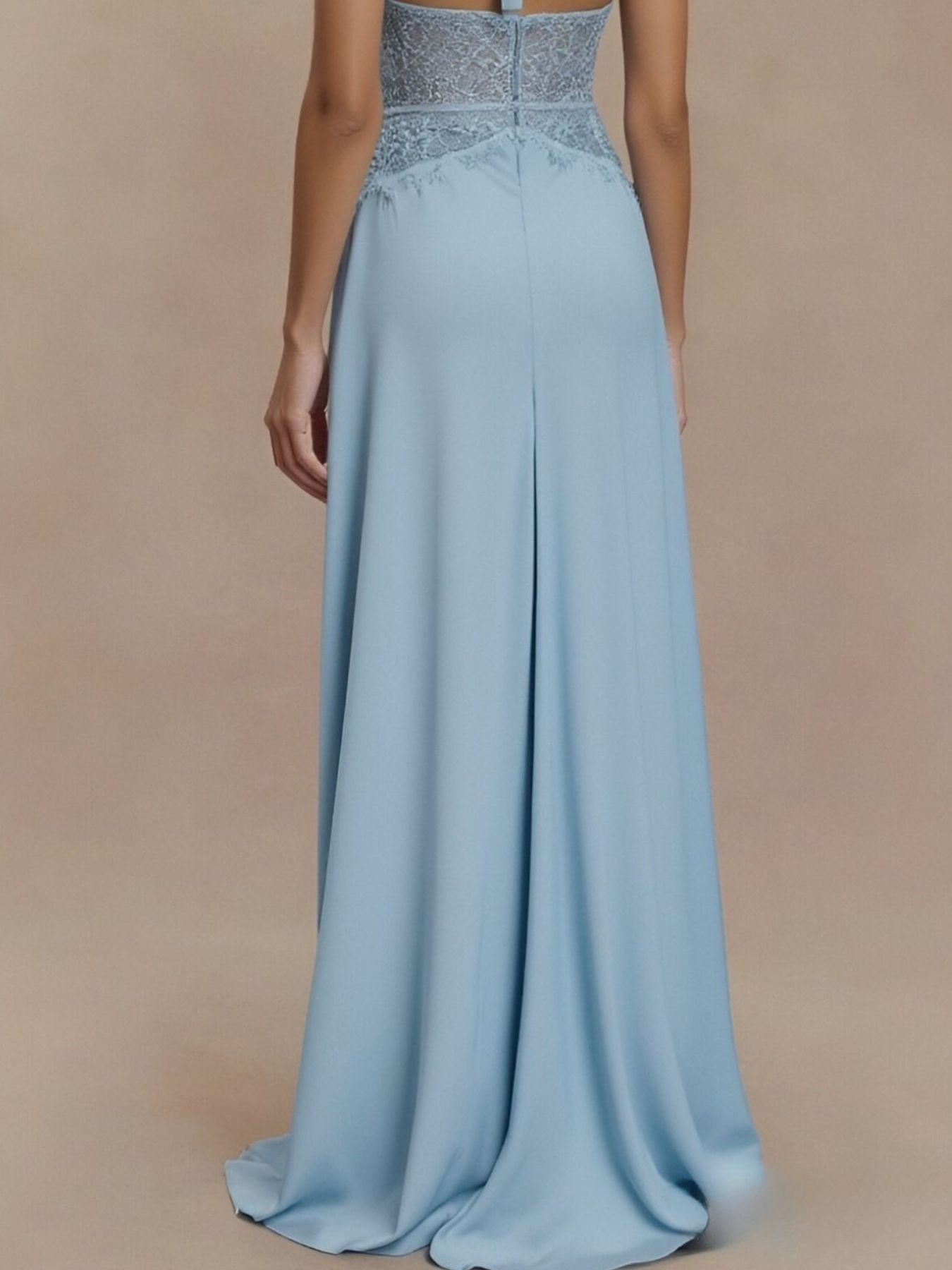 Halter Neck Lace Trimmed Maxi Dress - SuzRevera