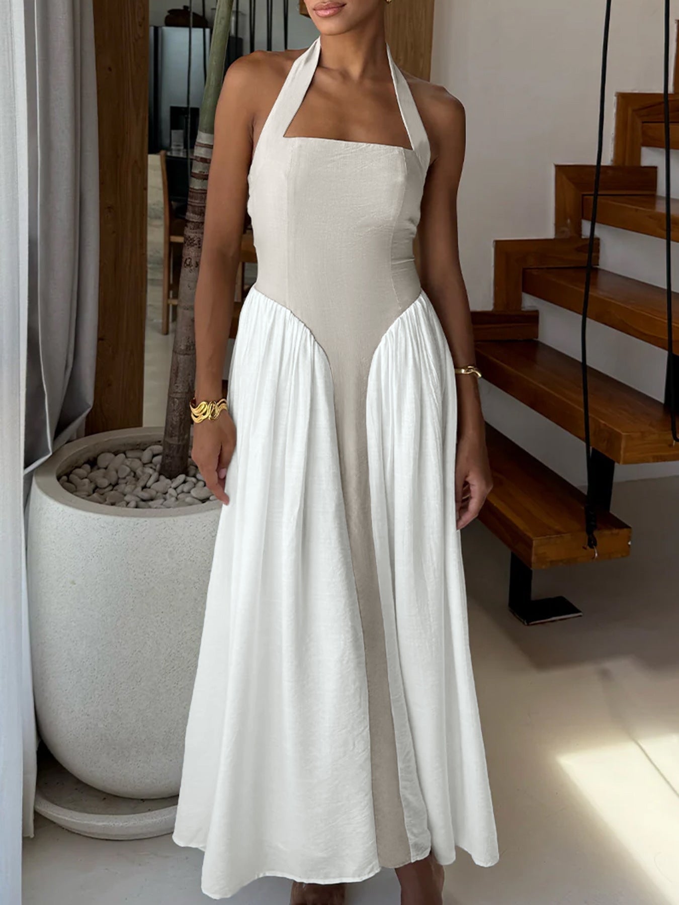 Halter Neck Two - Tone Maxi Dress - SuzRevera