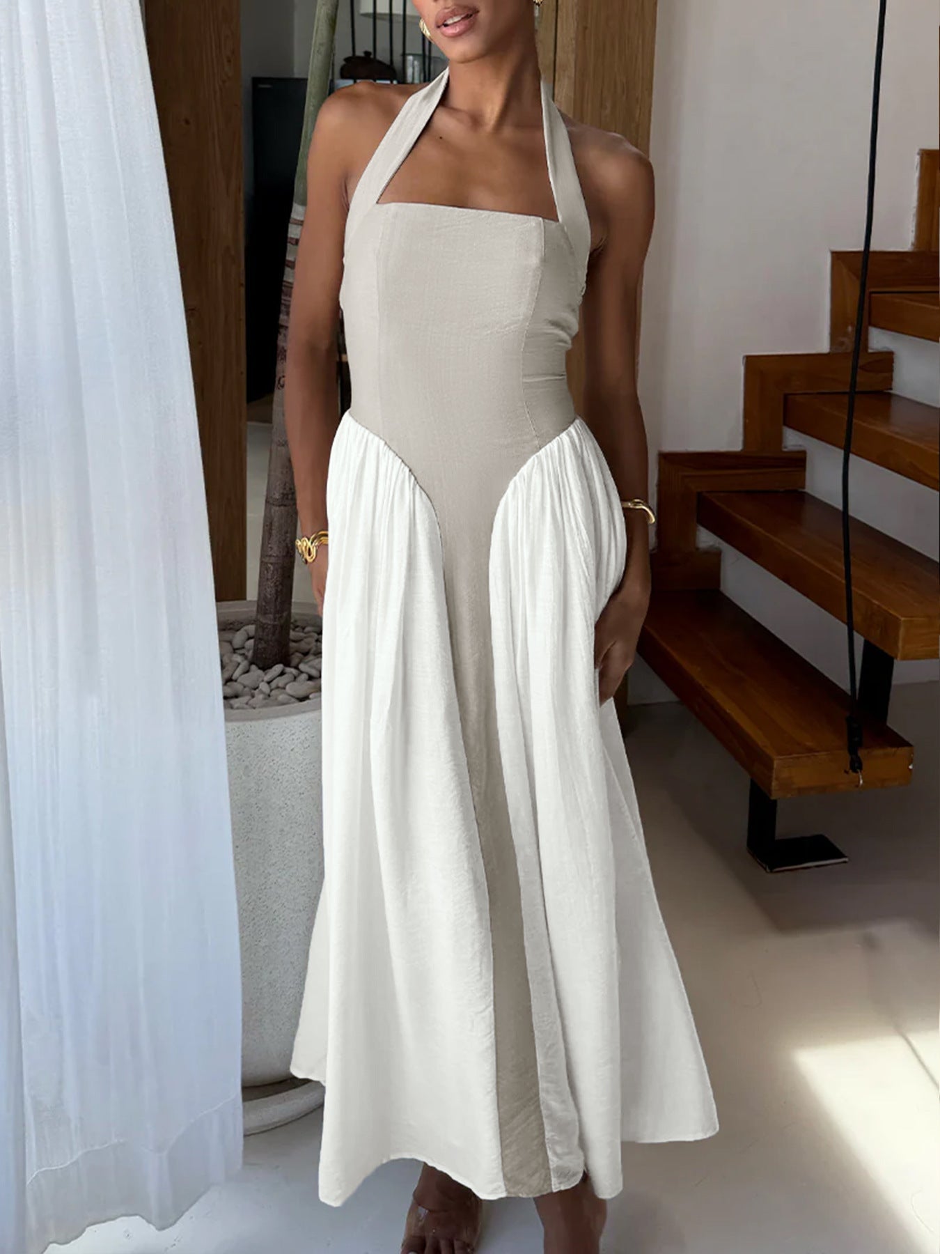 Halter Neck Two - Tone Maxi Dress - SuzRevera