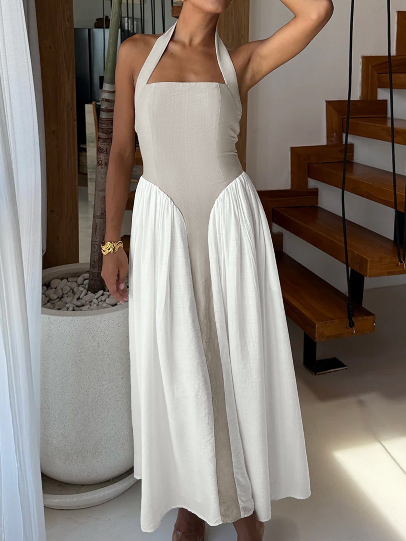 Halter Neck Two - Tone Maxi Dress - SuzRevera
