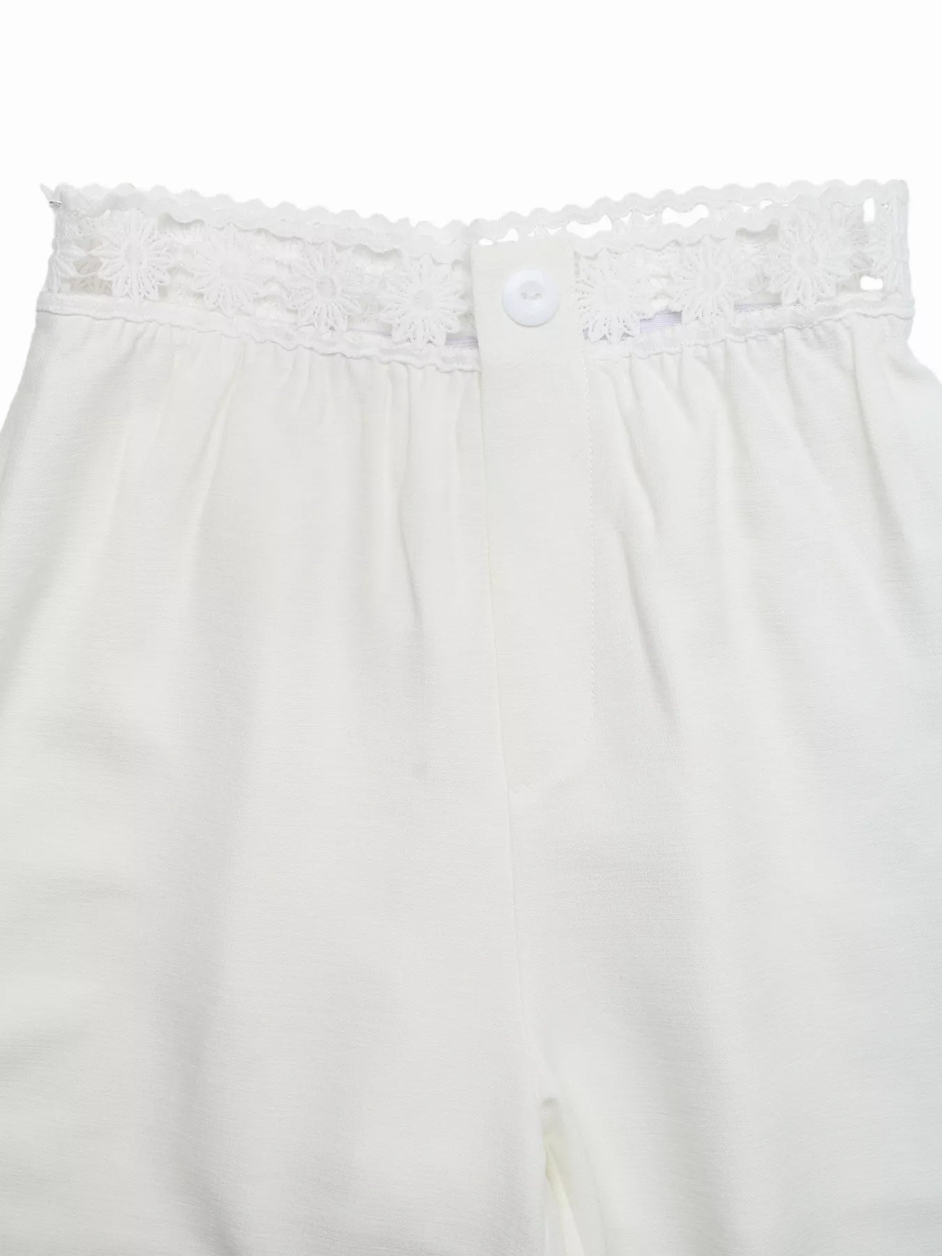 High Waist Wide Leg Pants with Crochet Trim - SuzRevera