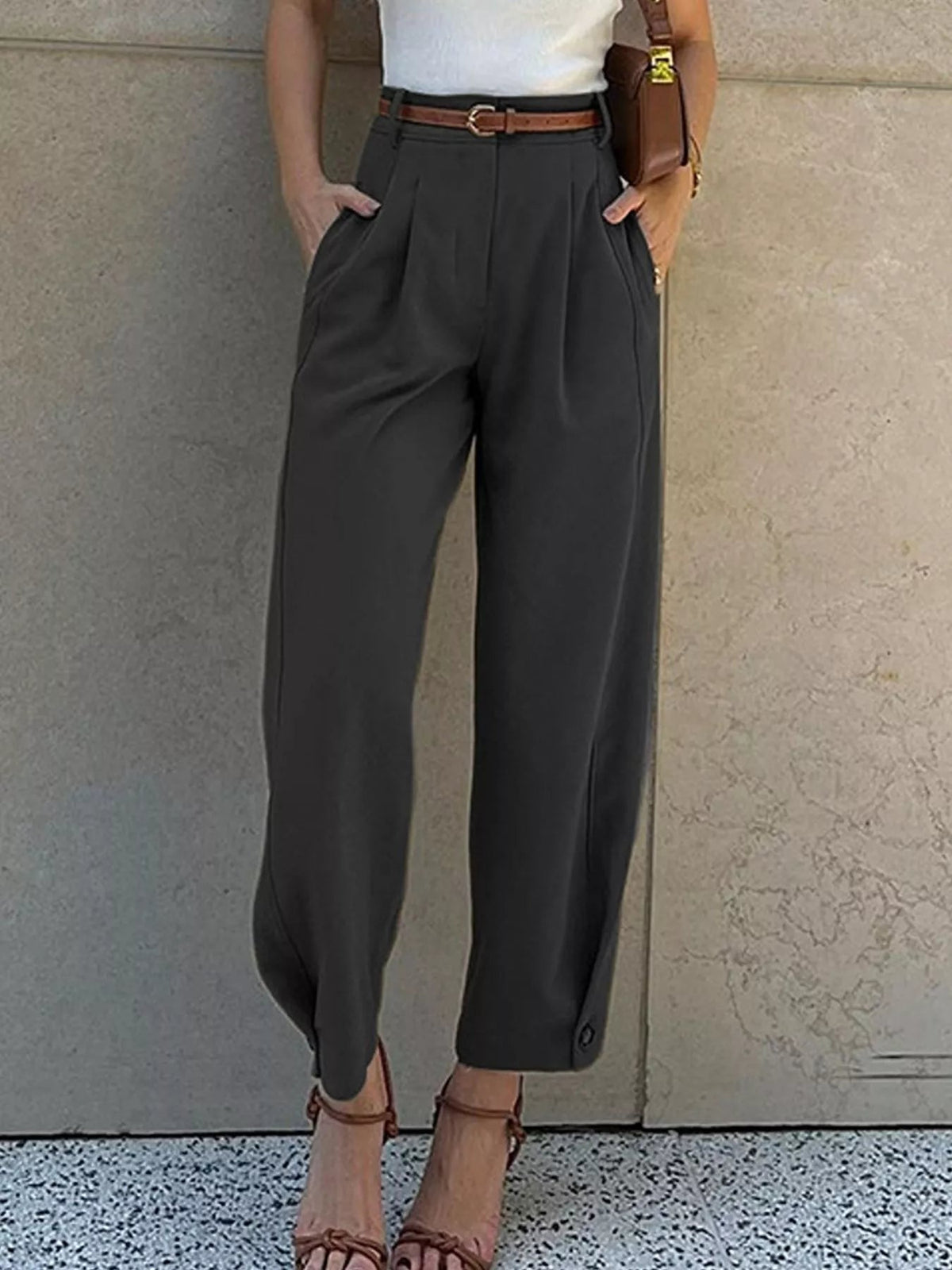 High-Waisted Pleated Pants - SuzRevera