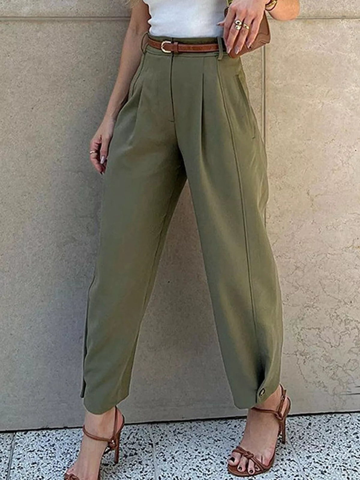 High-Waisted Pleated Pants - SuzRevera