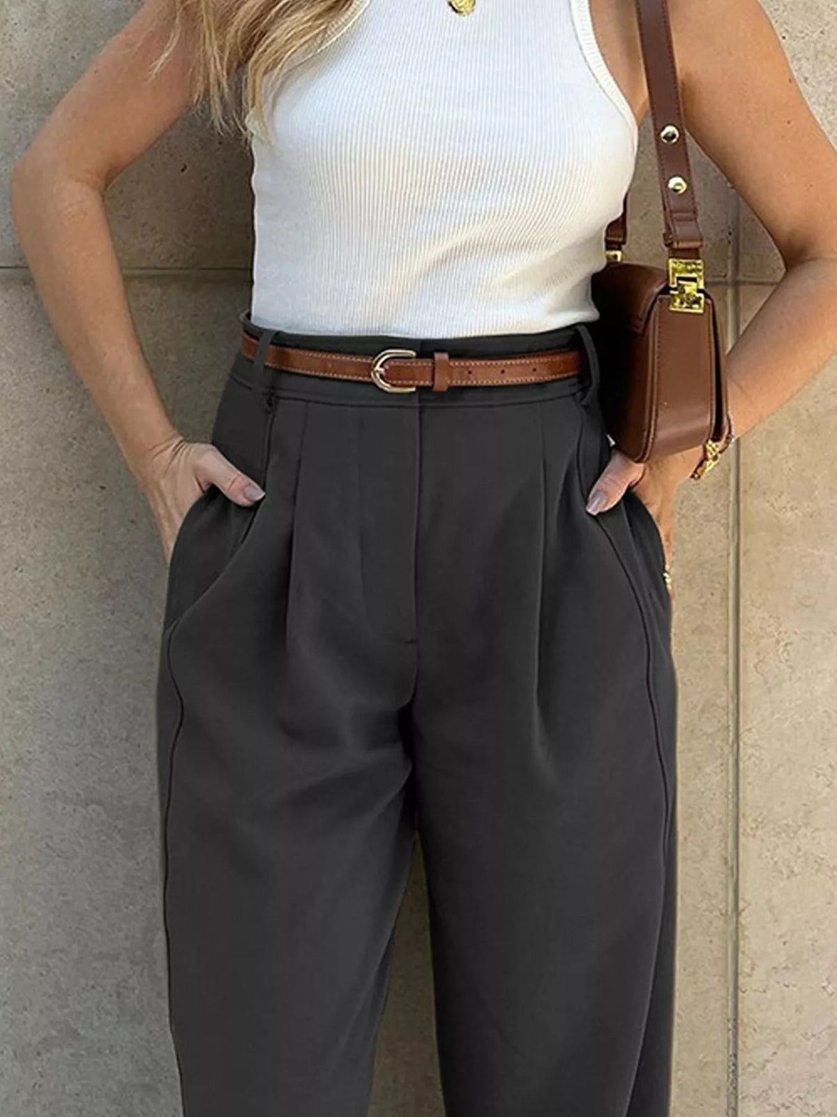 High-Waisted Pleated Pants - SuzRevera