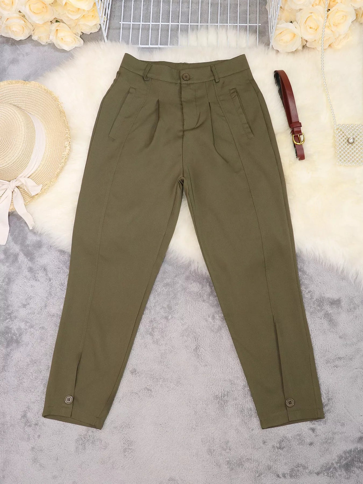 High-Waisted Pleated Pants - SuzRevera
