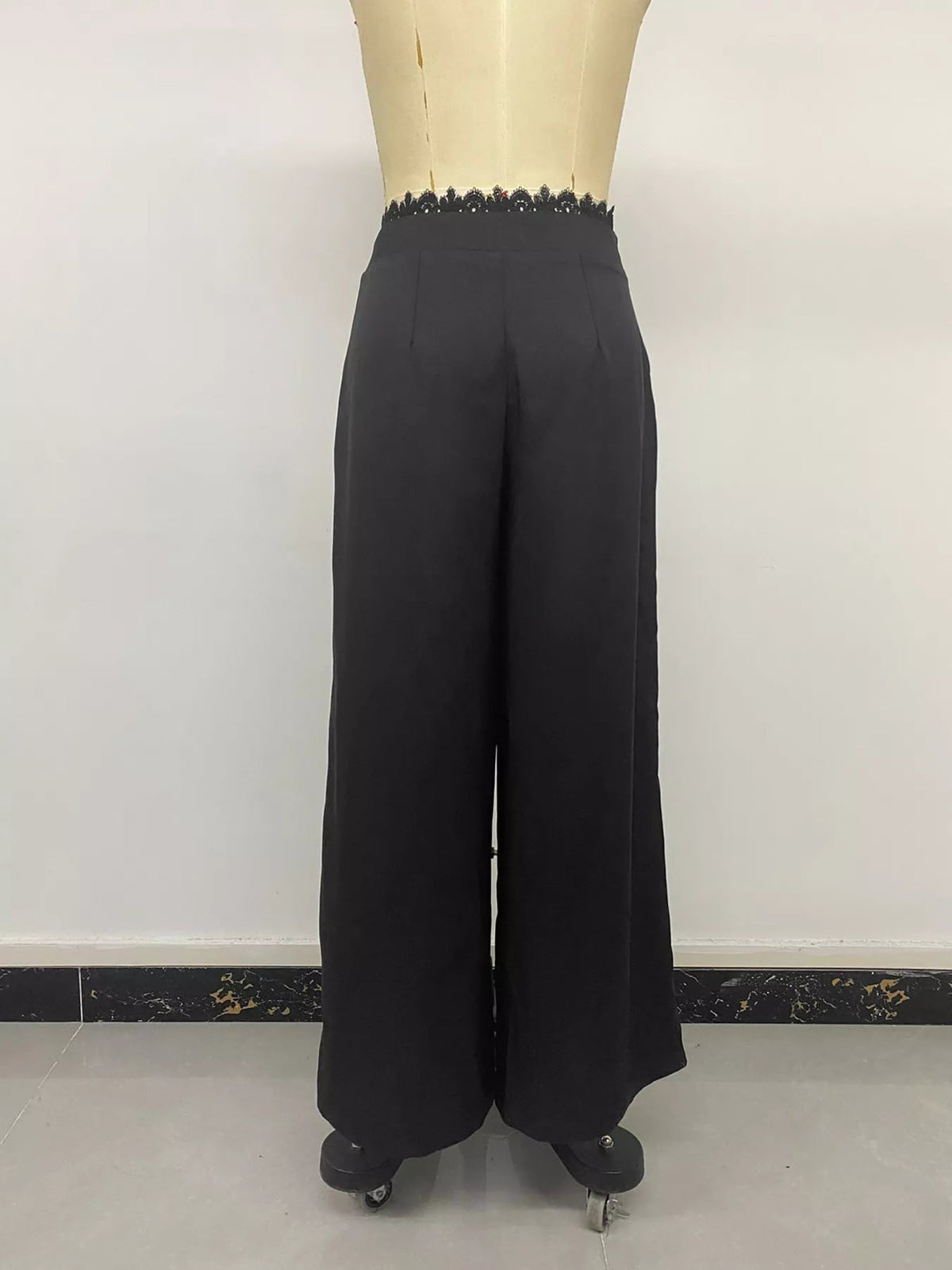 High-Waisted Wide-Leg Lace-Trimmed Pants - SuzRevera