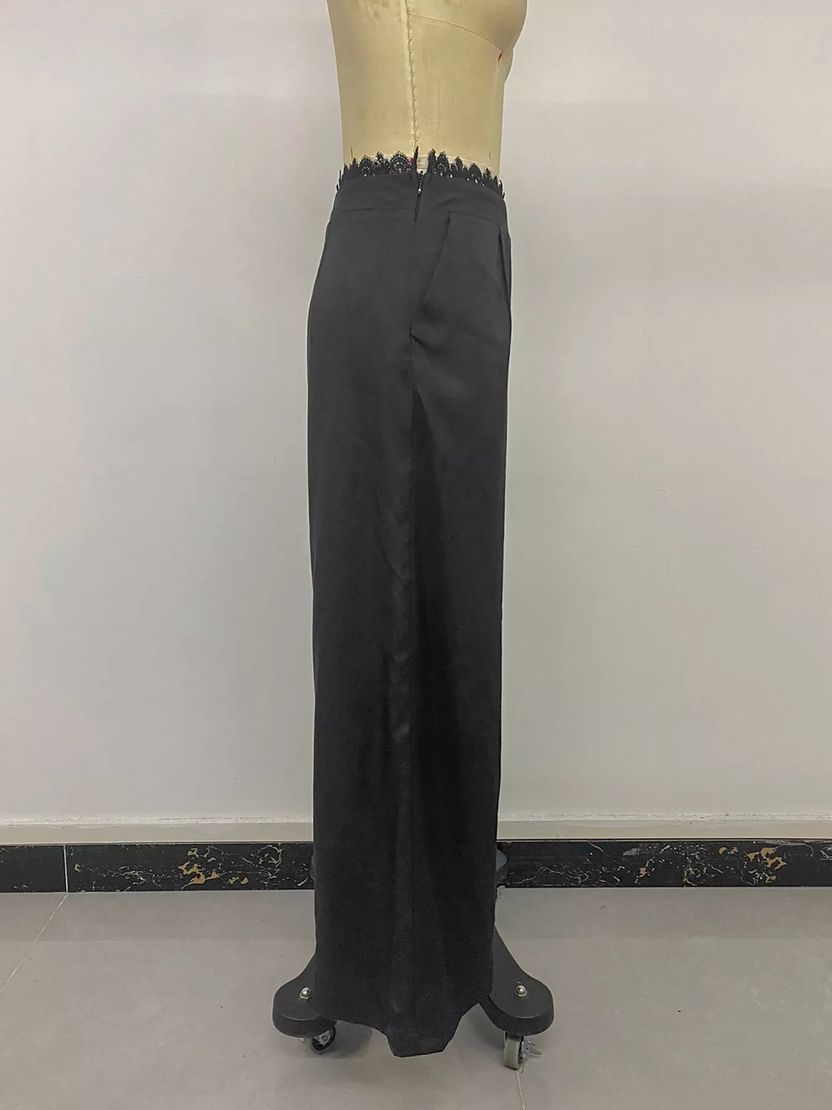 High-Waisted Wide-Leg Lace-Trimmed Pants - SuzRevera