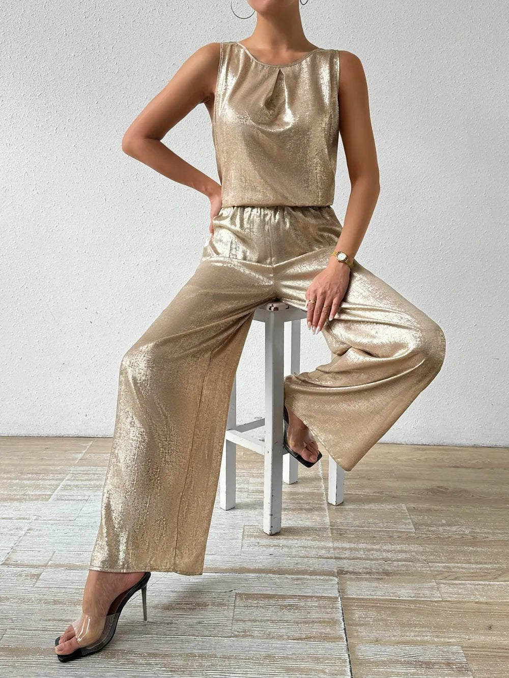 Honey Round Neck Sleeveless Top and Pants Set - SuzRevera