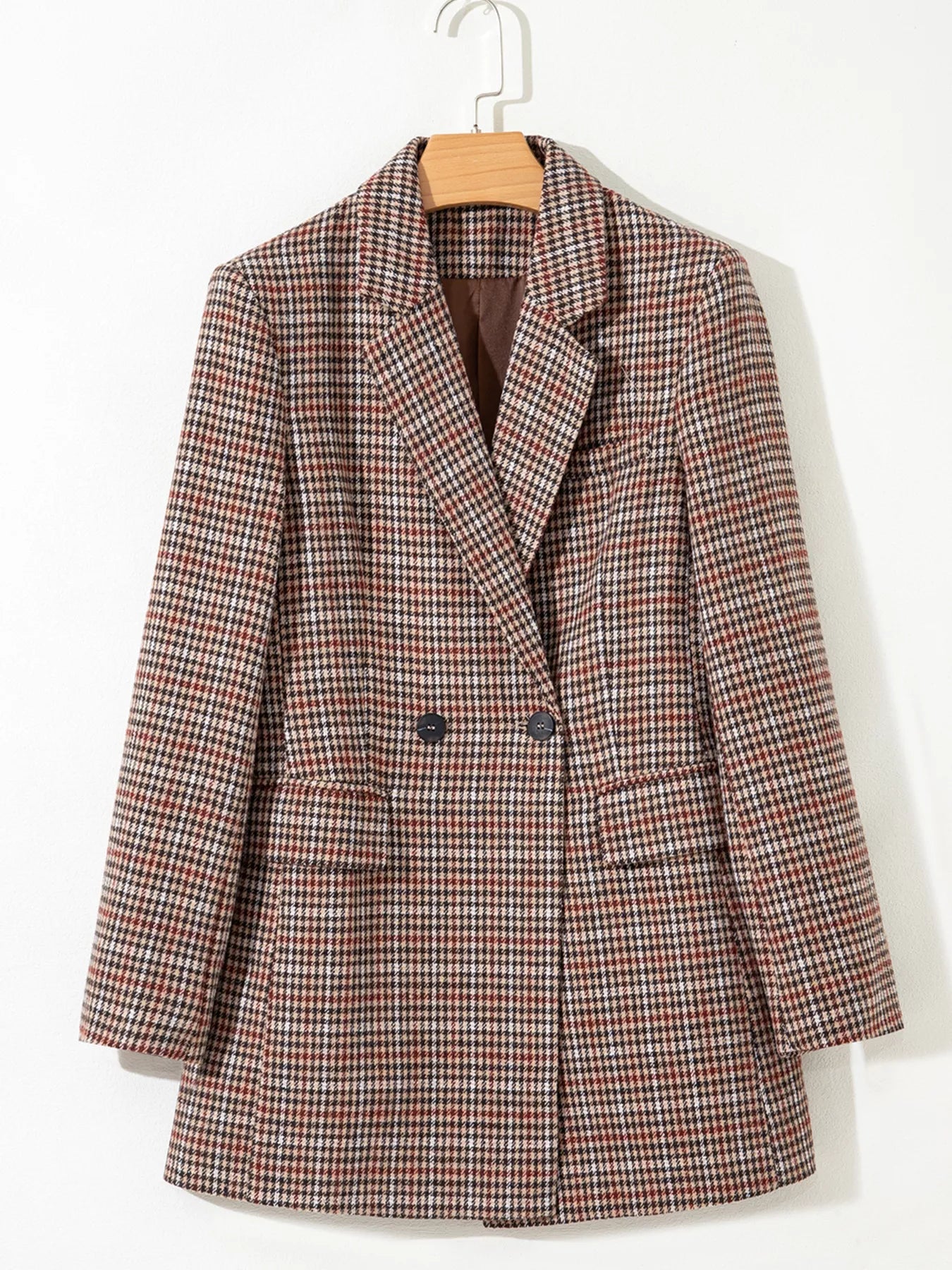 Houndstooth Lapel Collar Blazer - SuzRevera