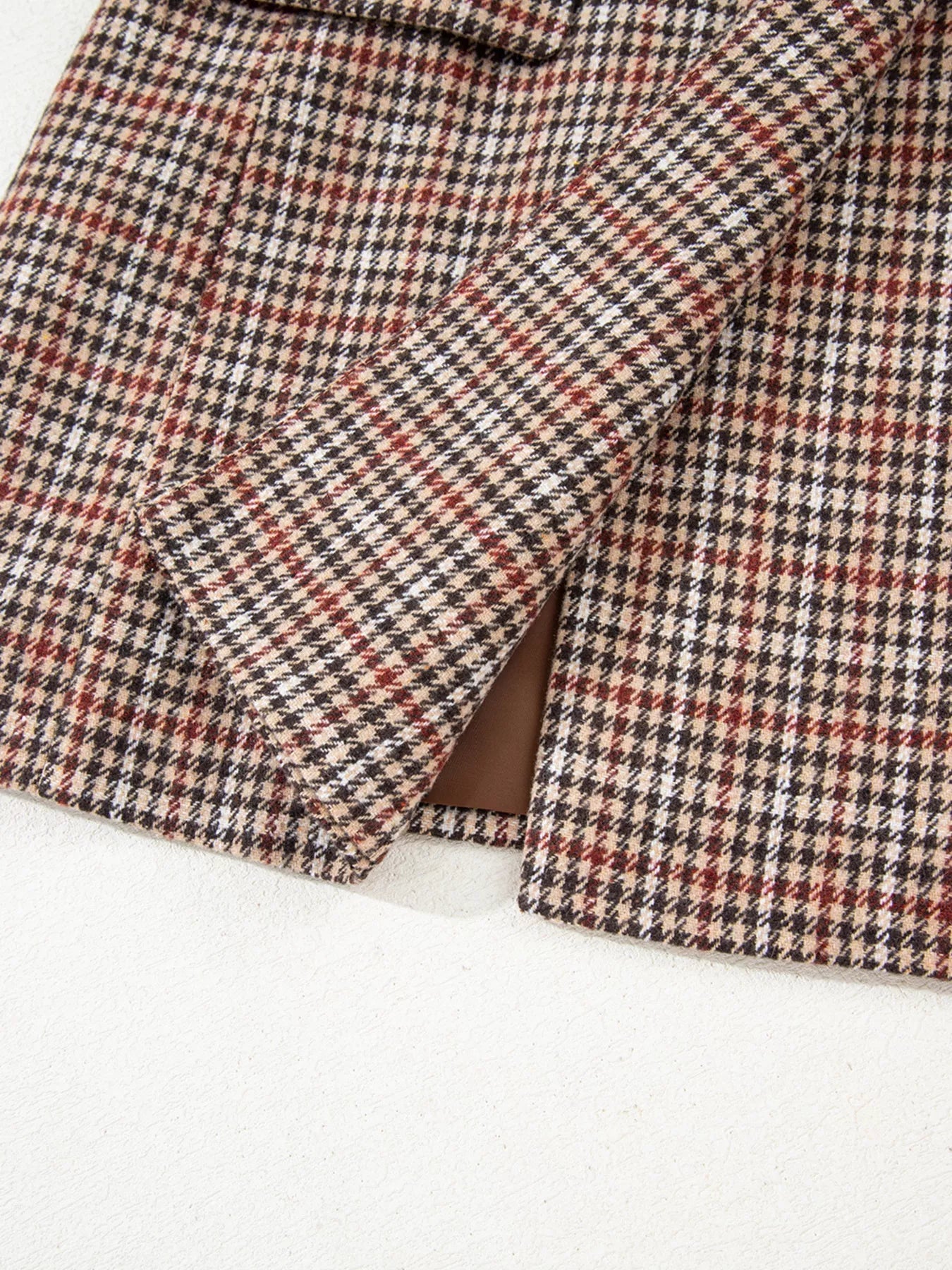 Houndstooth Lapel Collar Blazer - SuzRevera