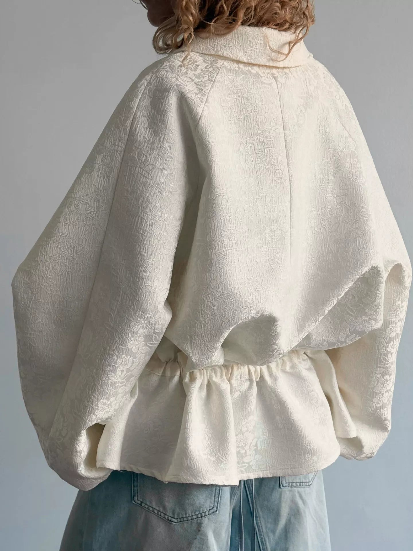 Jacquard Bomber Jacket with Drawstring Waist - SuzRevera