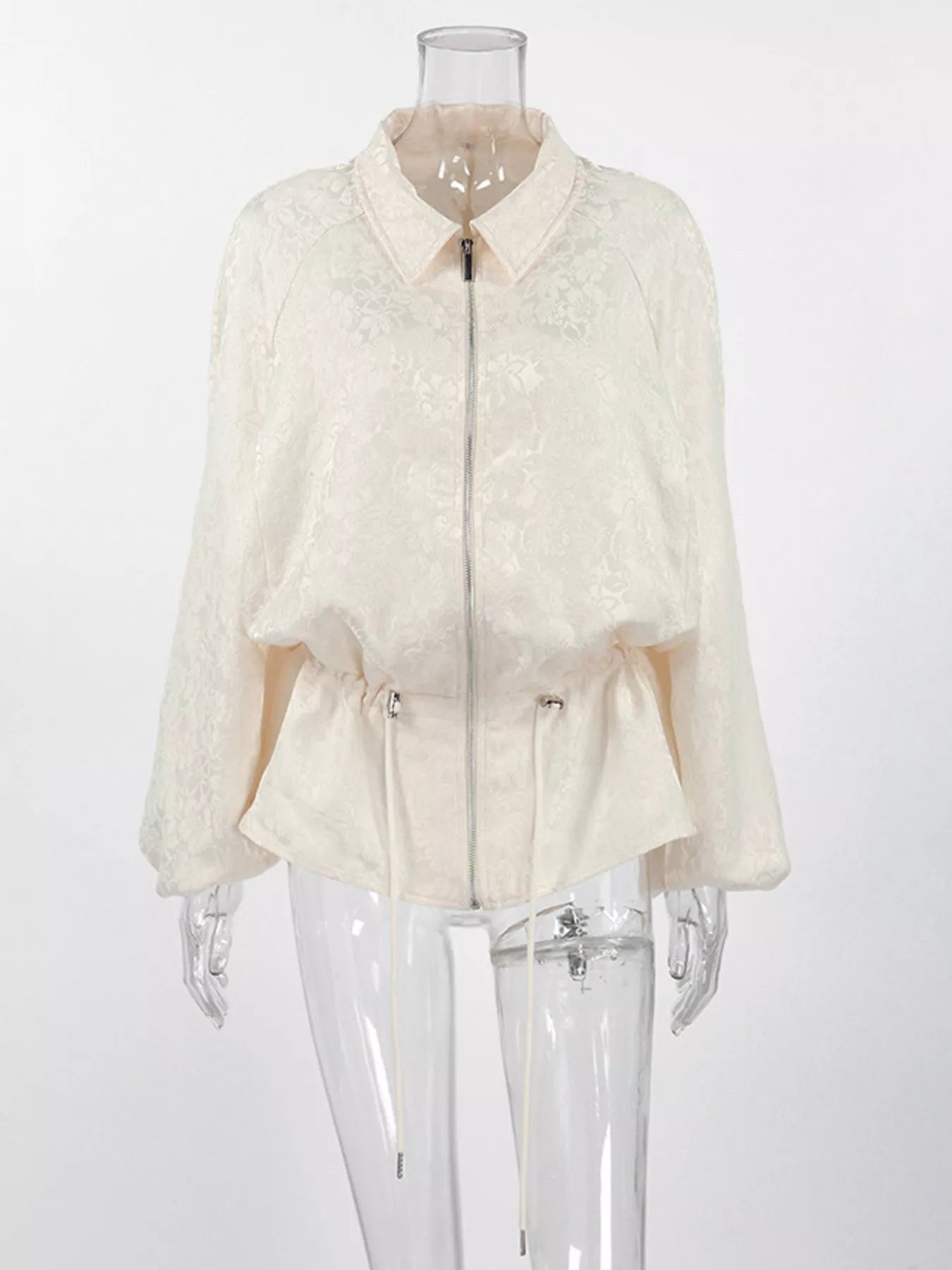 Jacquard Bomber Jacket with Drawstring Waist - SuzRevera