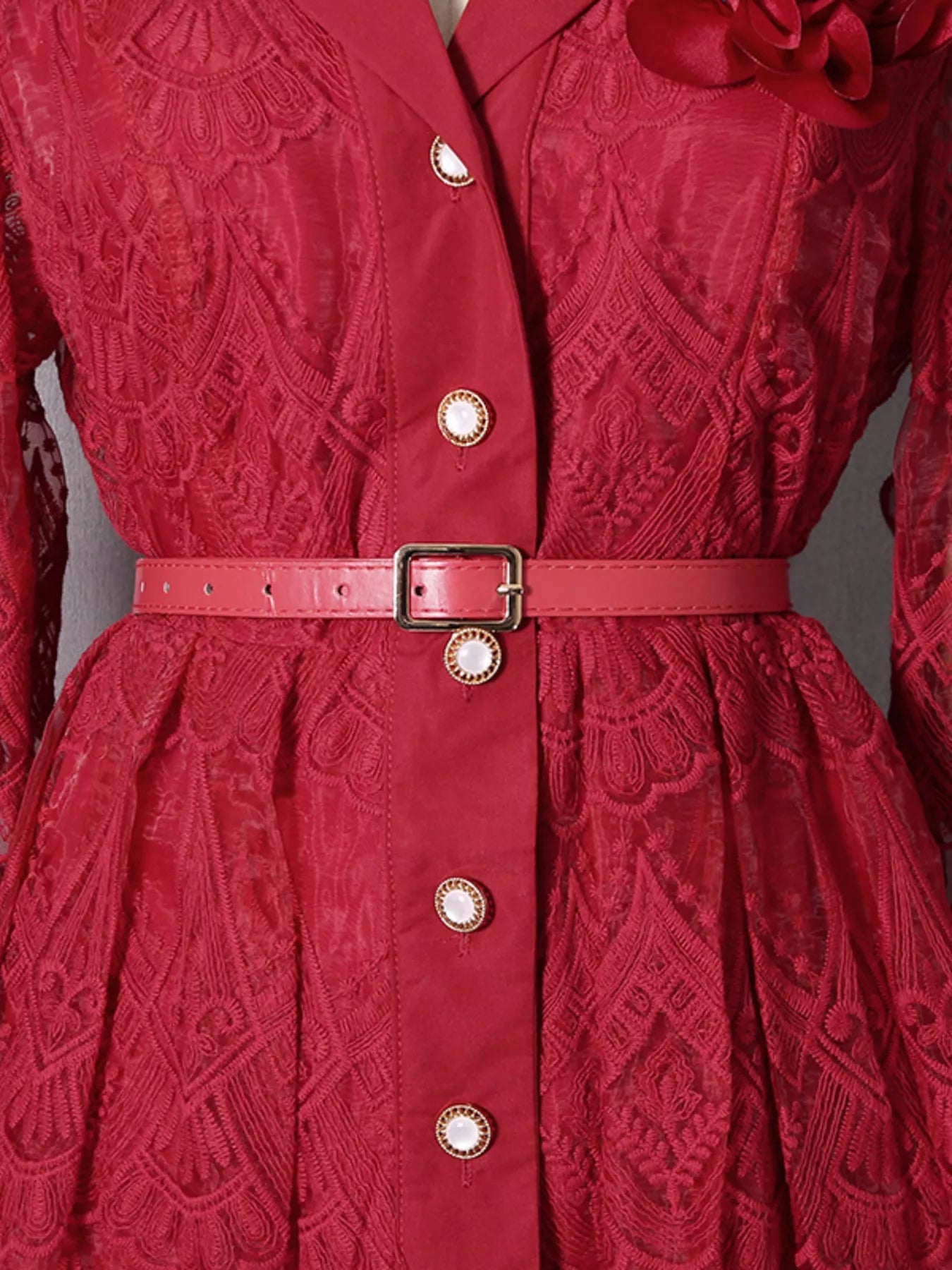 Lace Button Front Midi Dress - SuzRevera