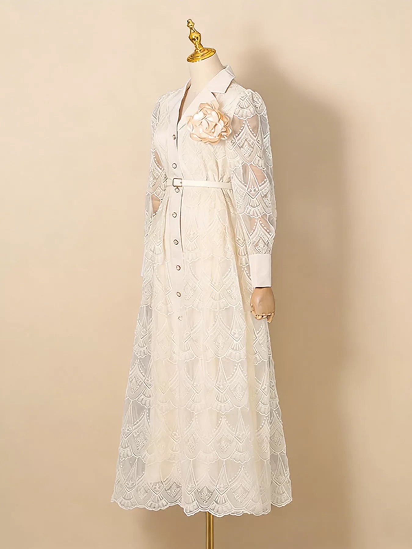 Lace Button Front Midi Dress - SuzRevera