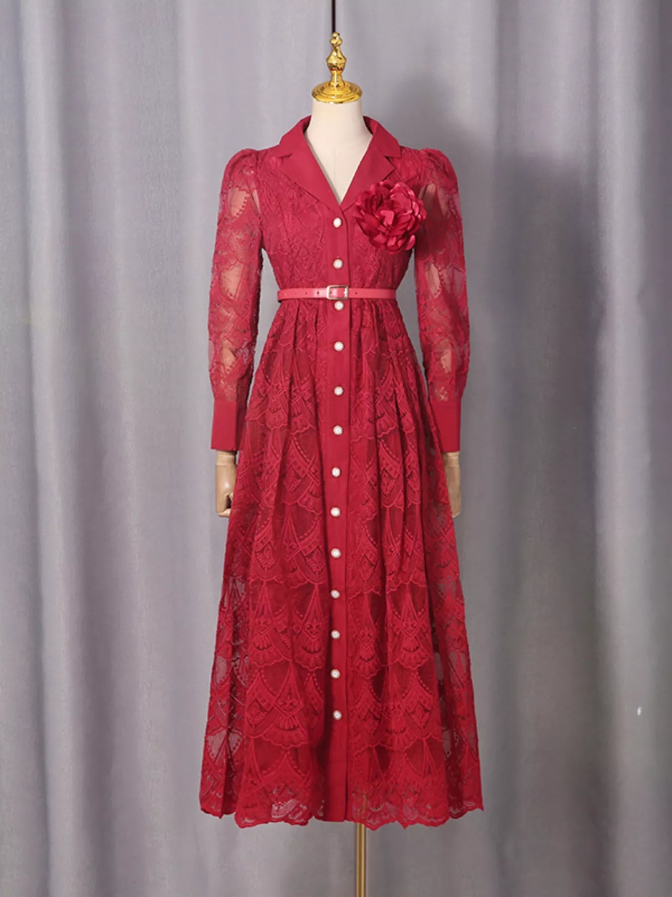 Lace Button Front Midi Dress - SuzRevera
