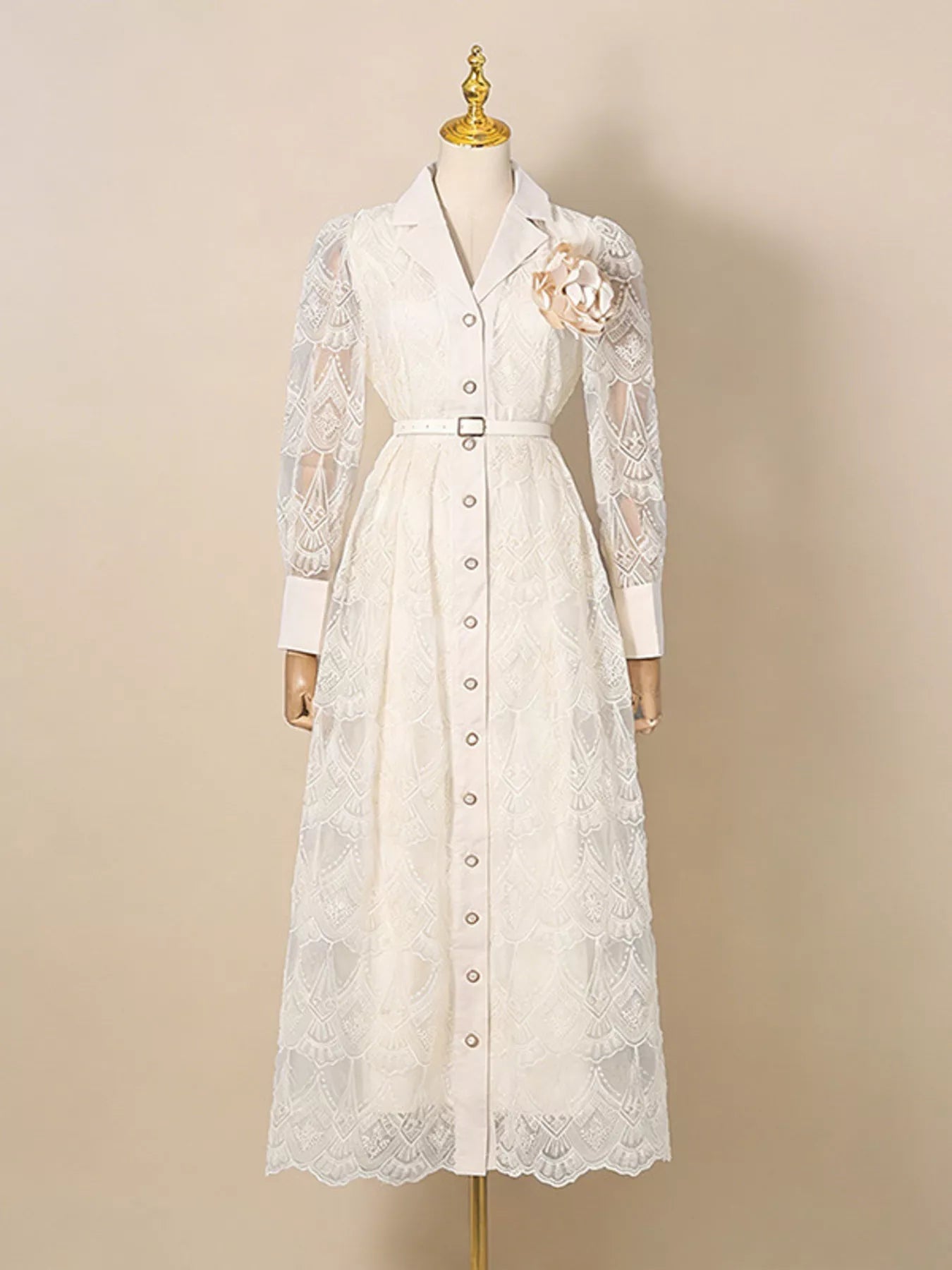 Lace Button Front Midi Dress - SuzRevera