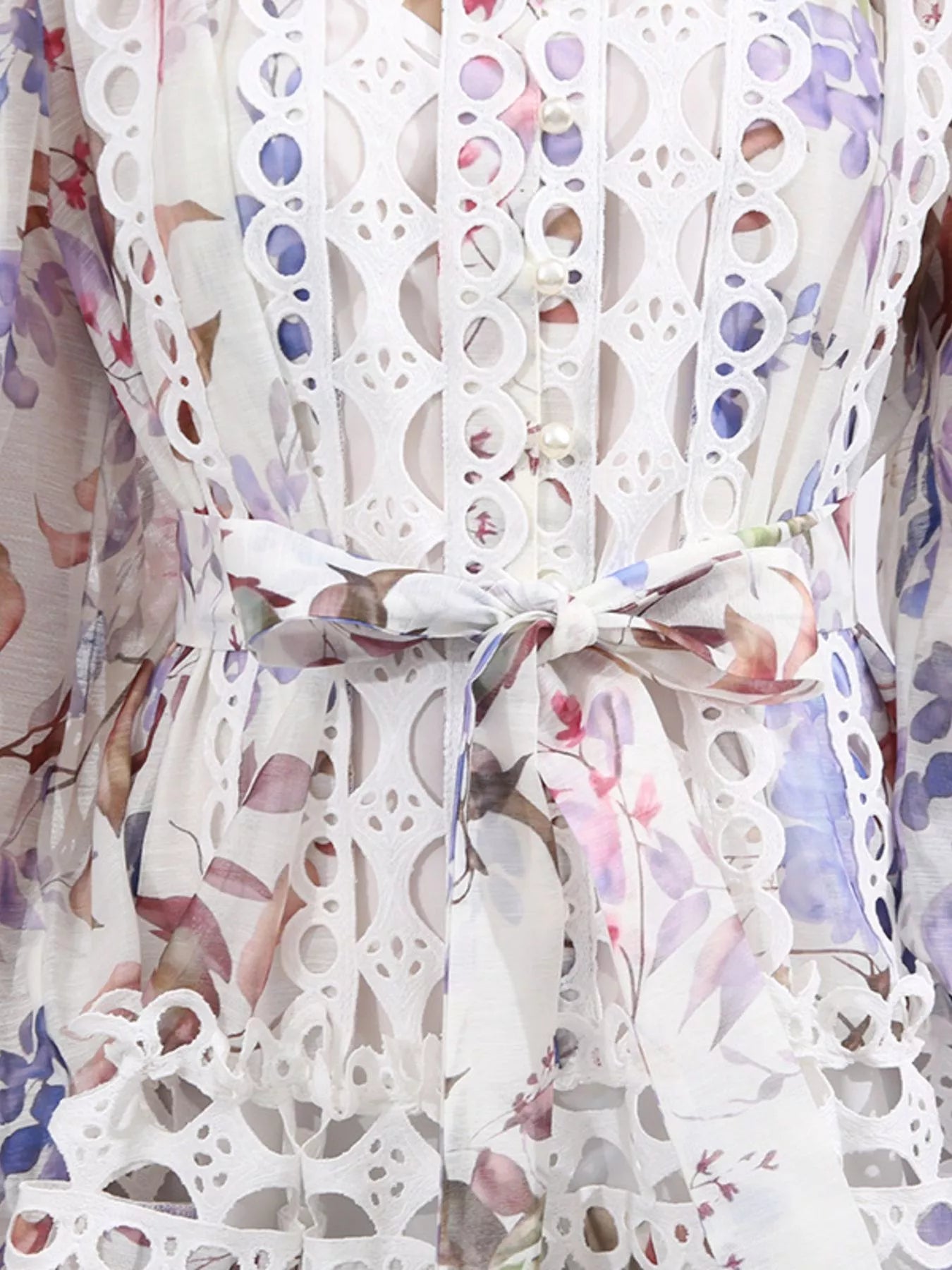 Lace Eyelet Mini Dress with Balloon Sleeves - SuzRevera