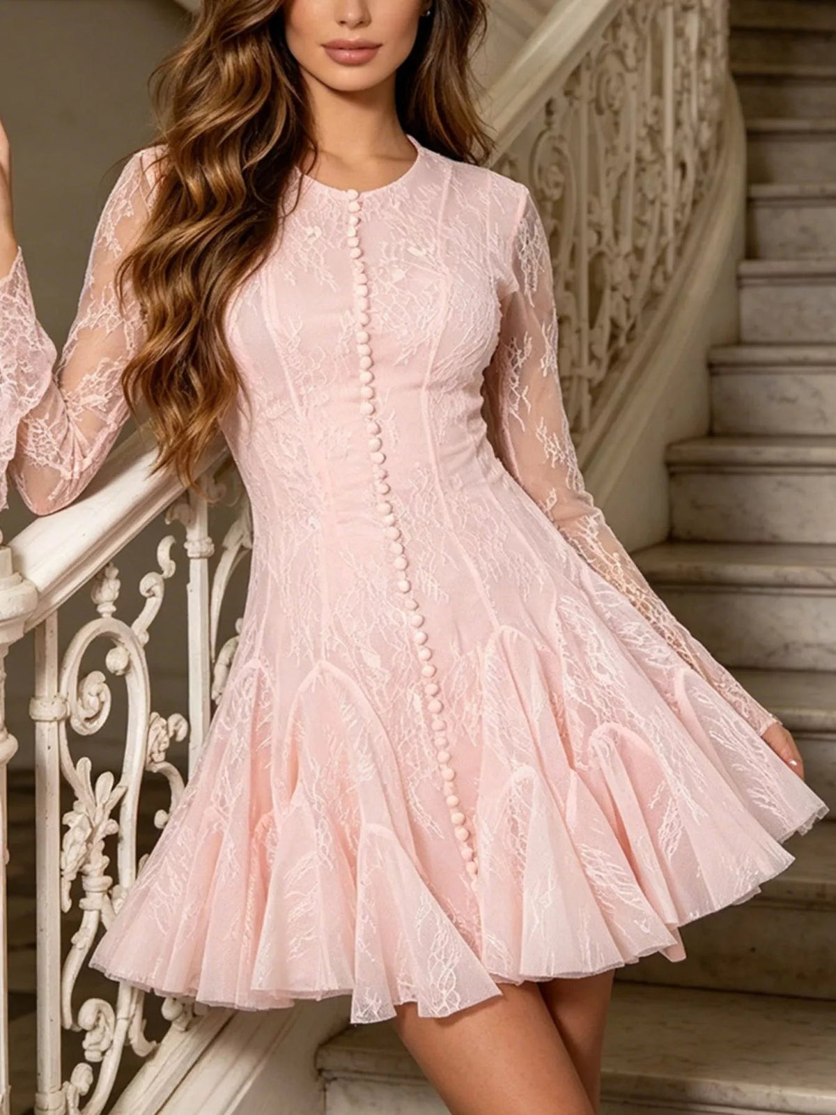Lace Flare Sleeve Mini Dress - SuzRevera