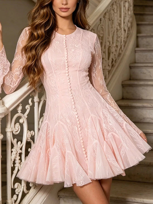 Lace Flare Sleeve Mini Dress - SuzRevera