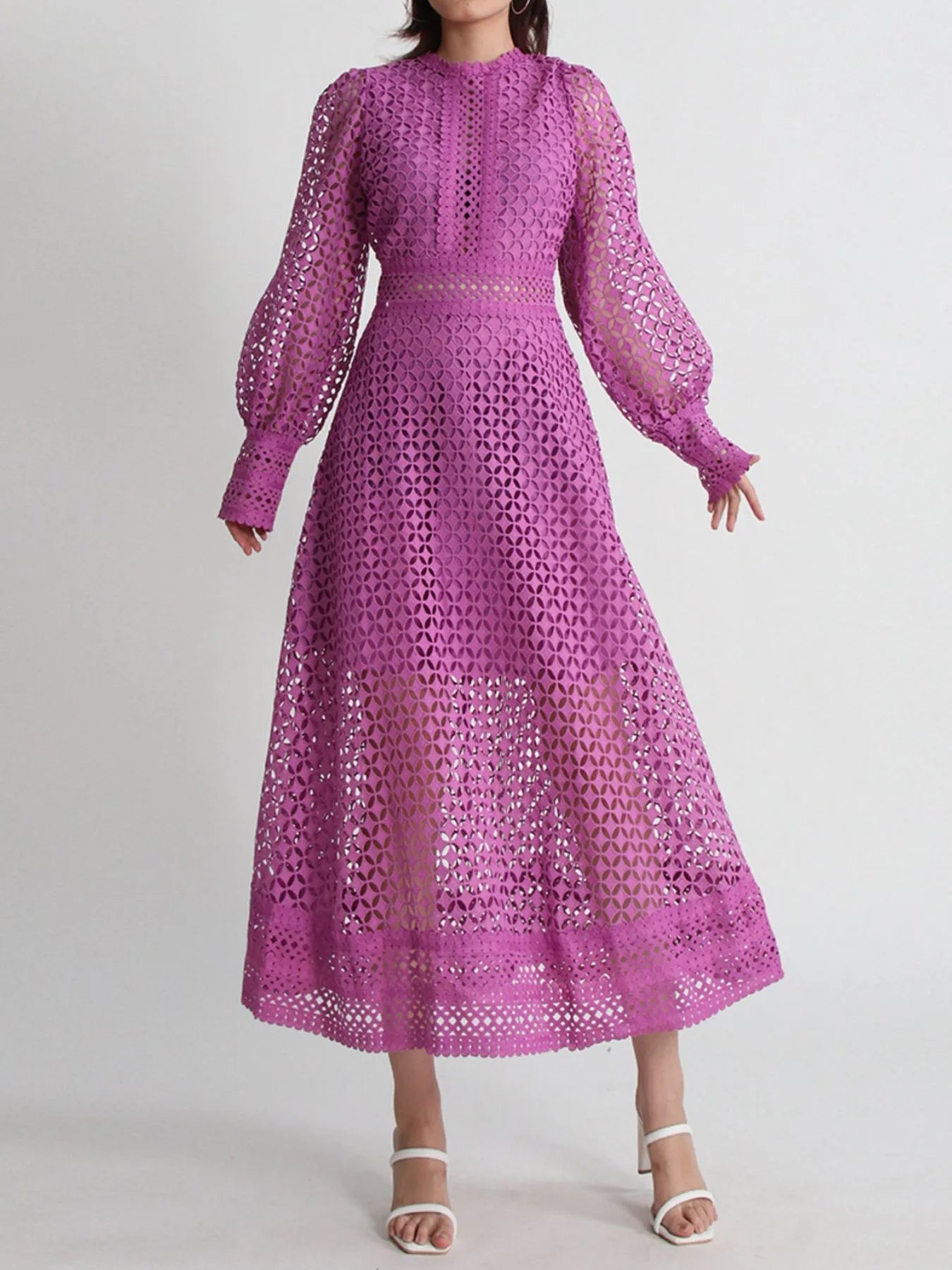 Lace Long Sleeve Midi Dress - SuzRevera