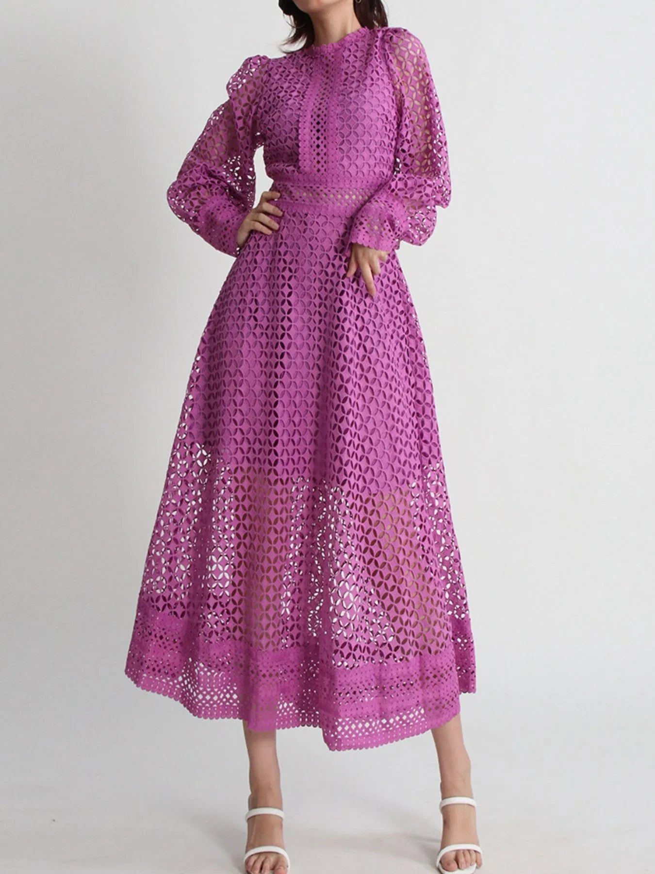 Lace Long Sleeve Midi Dress - SuzRevera