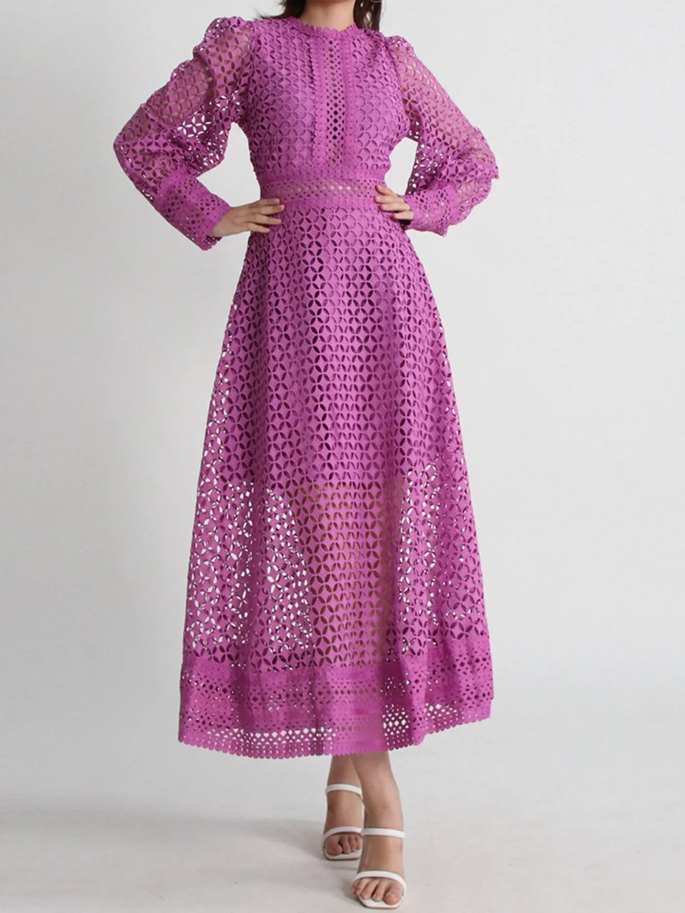 Lace Long Sleeve Midi Dress - SuzRevera