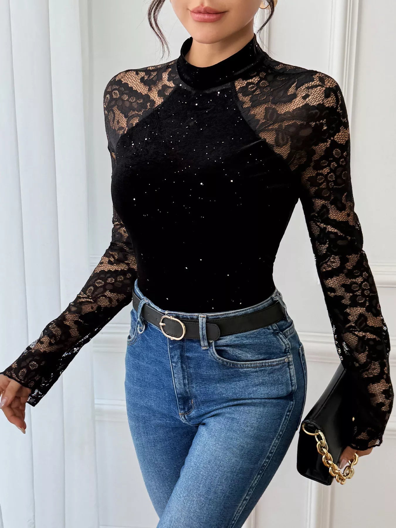 Lace Mock Neck Bodysuit - SuzRevera
