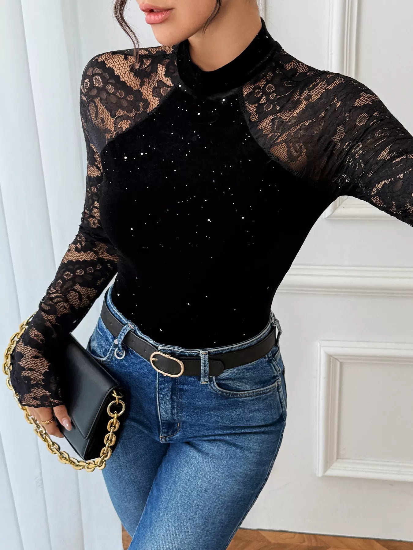 Lace Mock Neck Bodysuit - SuzRevera