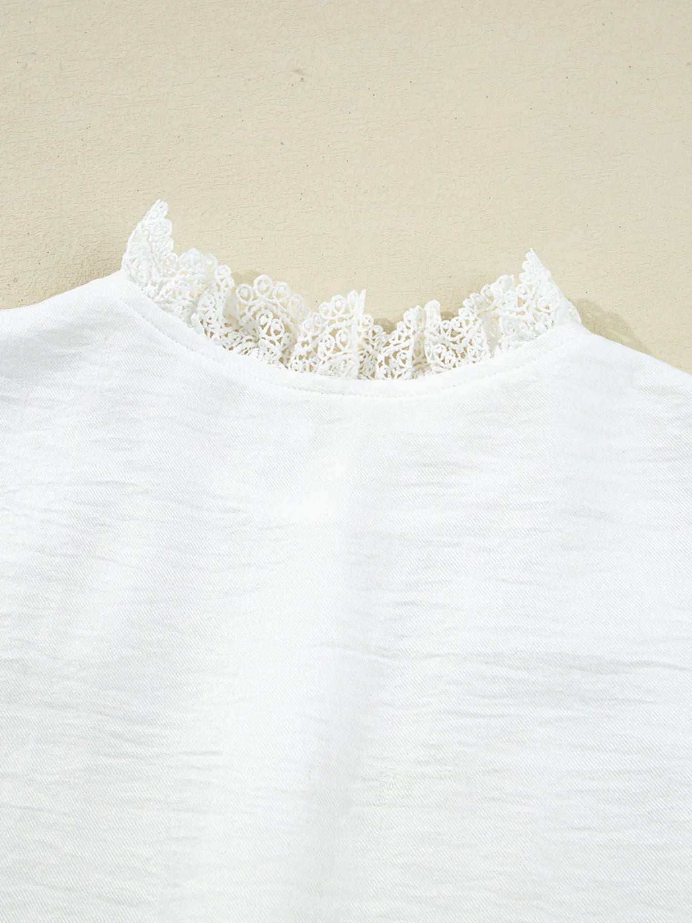 Lace Patchwork Buttoned Stand Neck Loose Shirt - SuzRevera