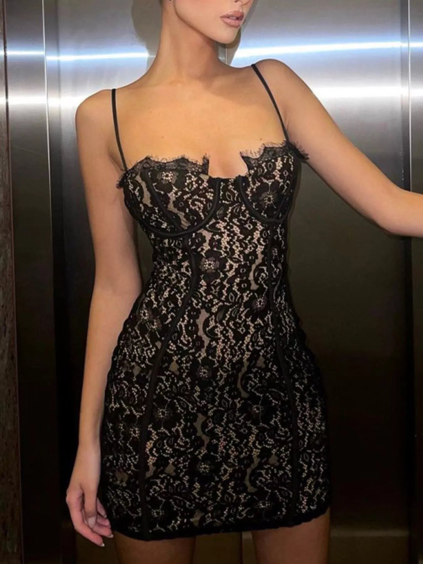 Lace Spaghetti Strap Mini Dress - SuzRevera