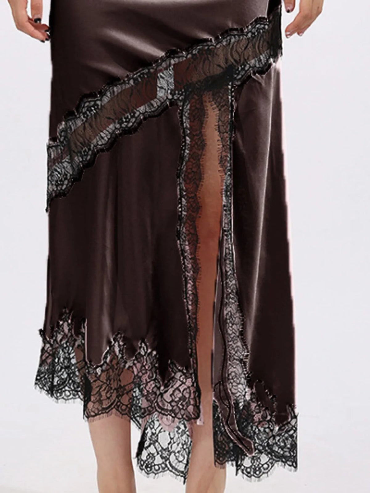 Lace Trim Asymmetrical Midi Skirt - SuzRevera
