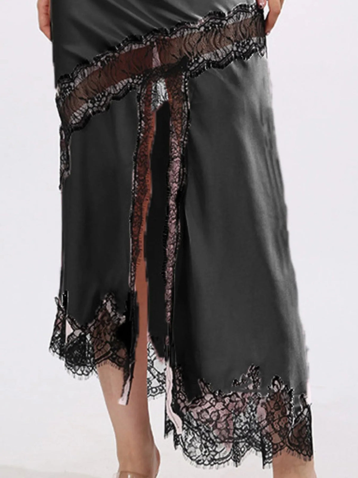 Lace Trim Asymmetrical Midi Skirt - SuzRevera
