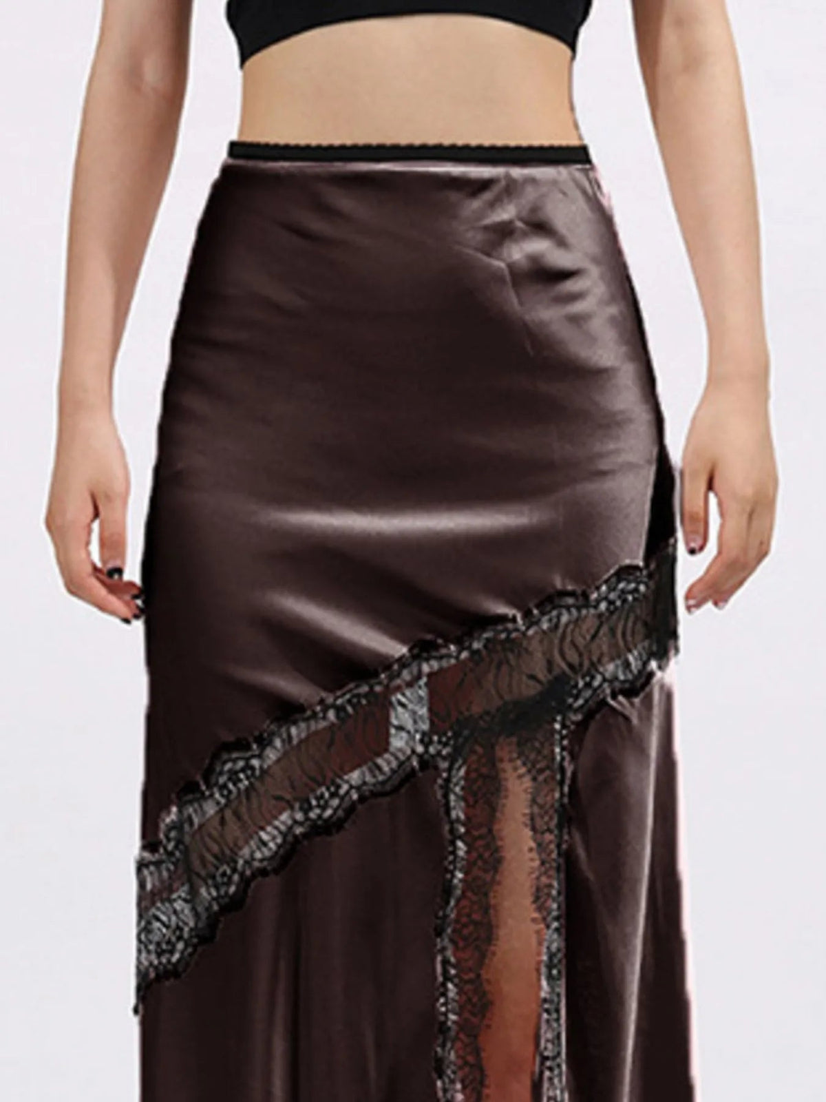 Lace Trim Asymmetrical Midi Skirt - SuzRevera
