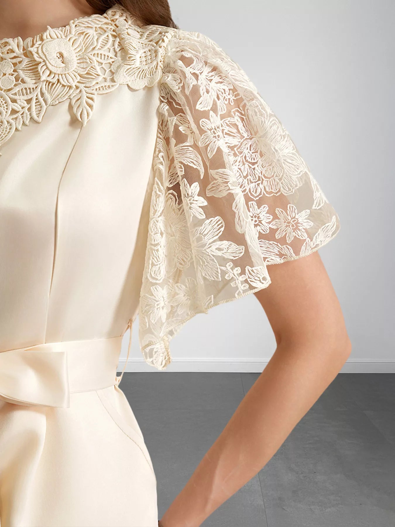 Lace Trim Belted Wide Leg Jumpsuit - SuzRevera