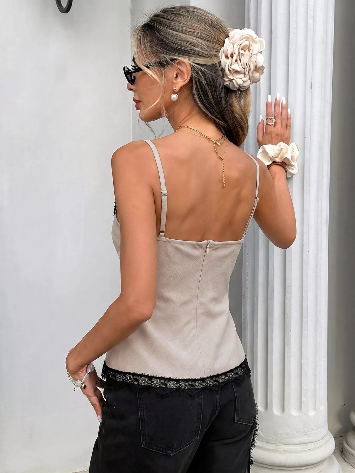 Lace Trim Twist Front Cami - SuzRevera