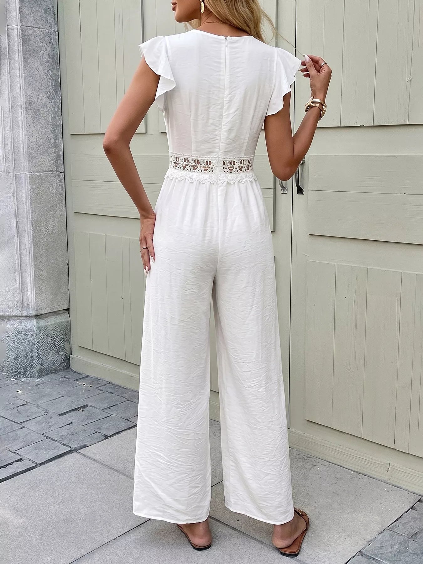Lace Trim Wide Leg Jumpsuit - SuzRevera