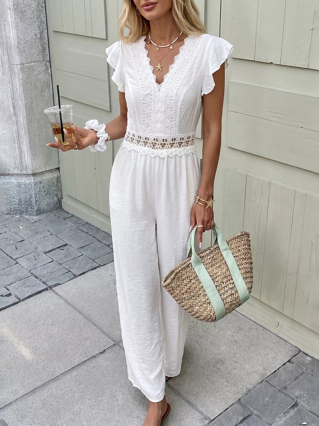 Lace Trim Wide Leg Jumpsuit - SuzRevera