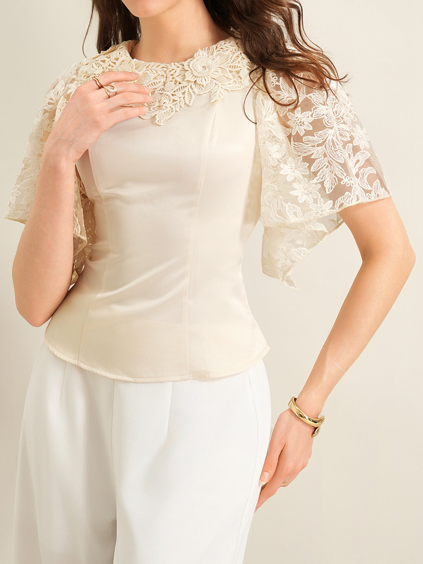 Lace Trimmed Short Sleeve Blouse - SuzRevera