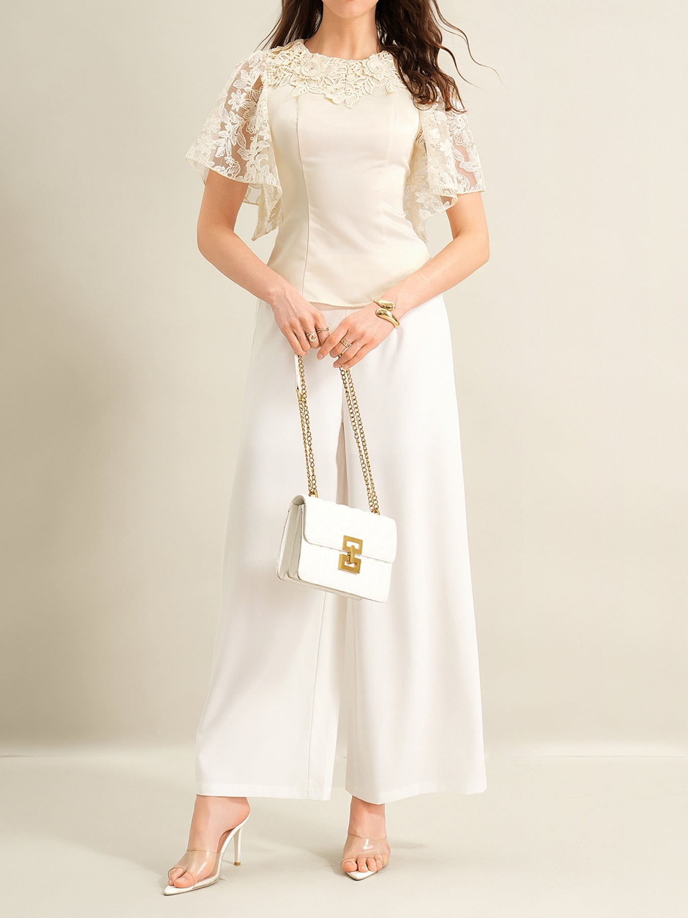 Lace Trimmed Short Sleeve Blouse - SuzRevera