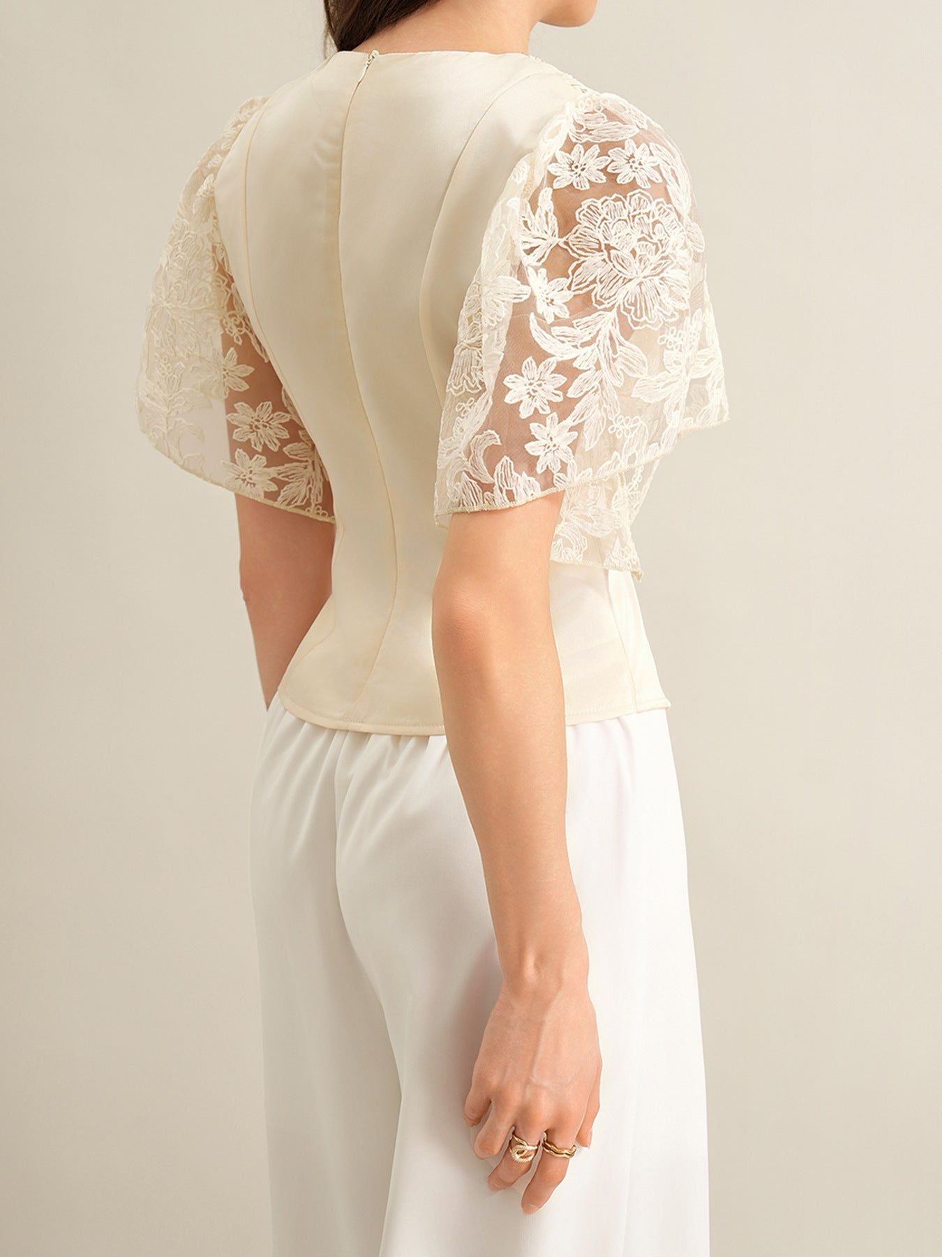 Lace Trimmed Short Sleeve Blouse - SuzRevera