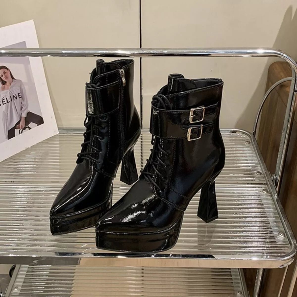Lace Up Block Heels Boots - SuzRevera