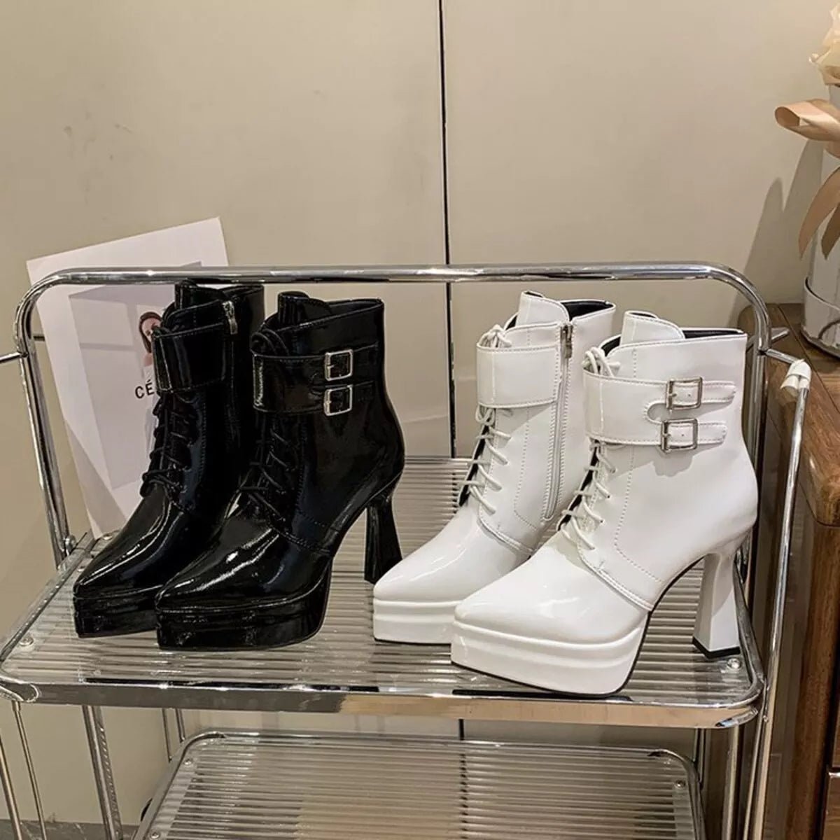 Lace Up Block Heels Boots - SuzRevera