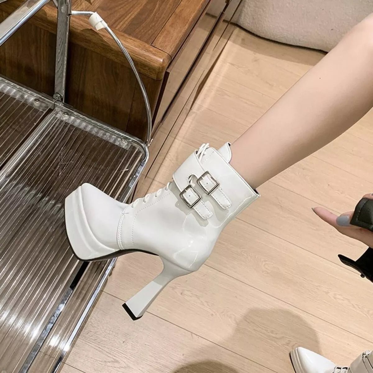 Lace Up Block Heels Boots - SuzRevera