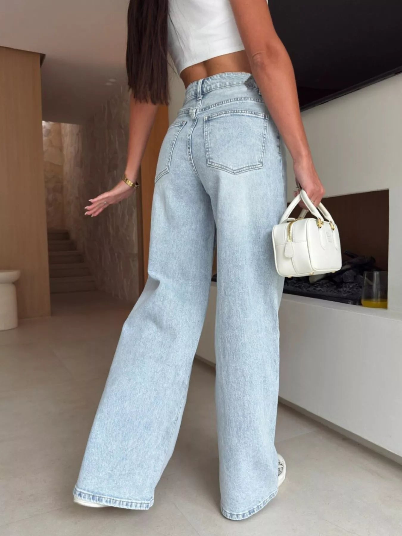 Lace - Up High - Waisted Wide Leg Jeans - SuzRevera