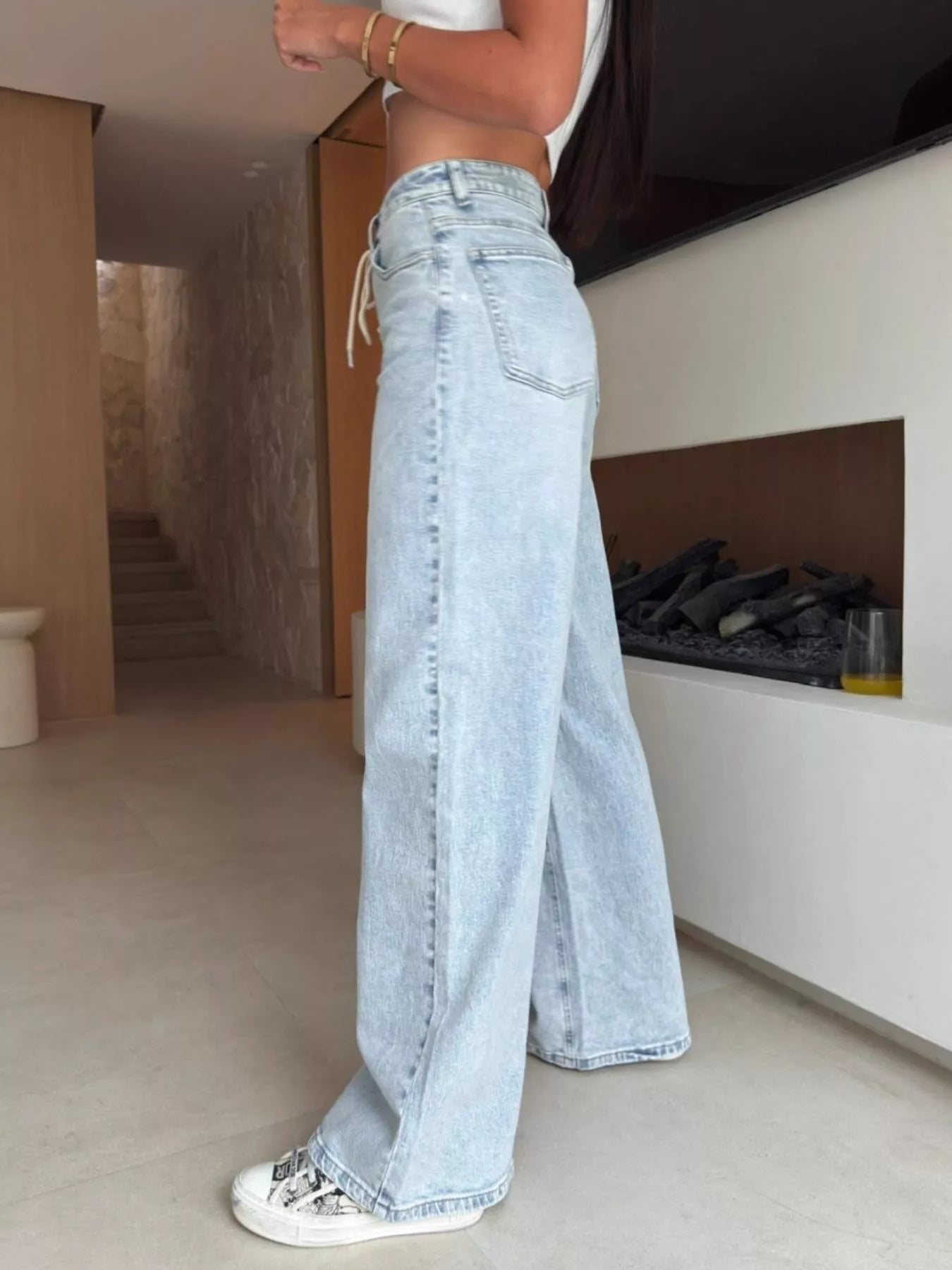 Lace - Up High - Waisted Wide Leg Jeans - SuzRevera