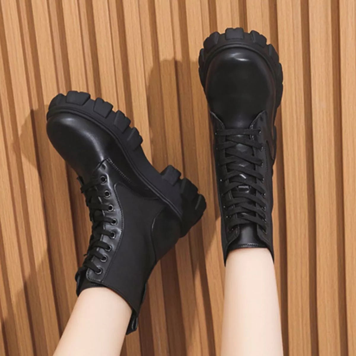 Lace Up Platform Ankle Boots - SuzRevera