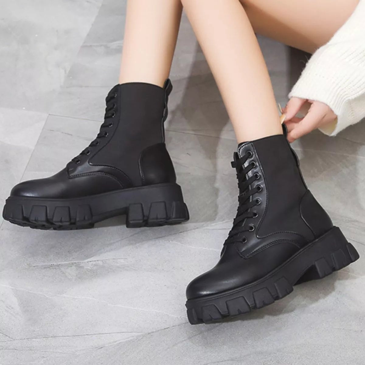 Lace Up Platform Ankle Boots - SuzRevera