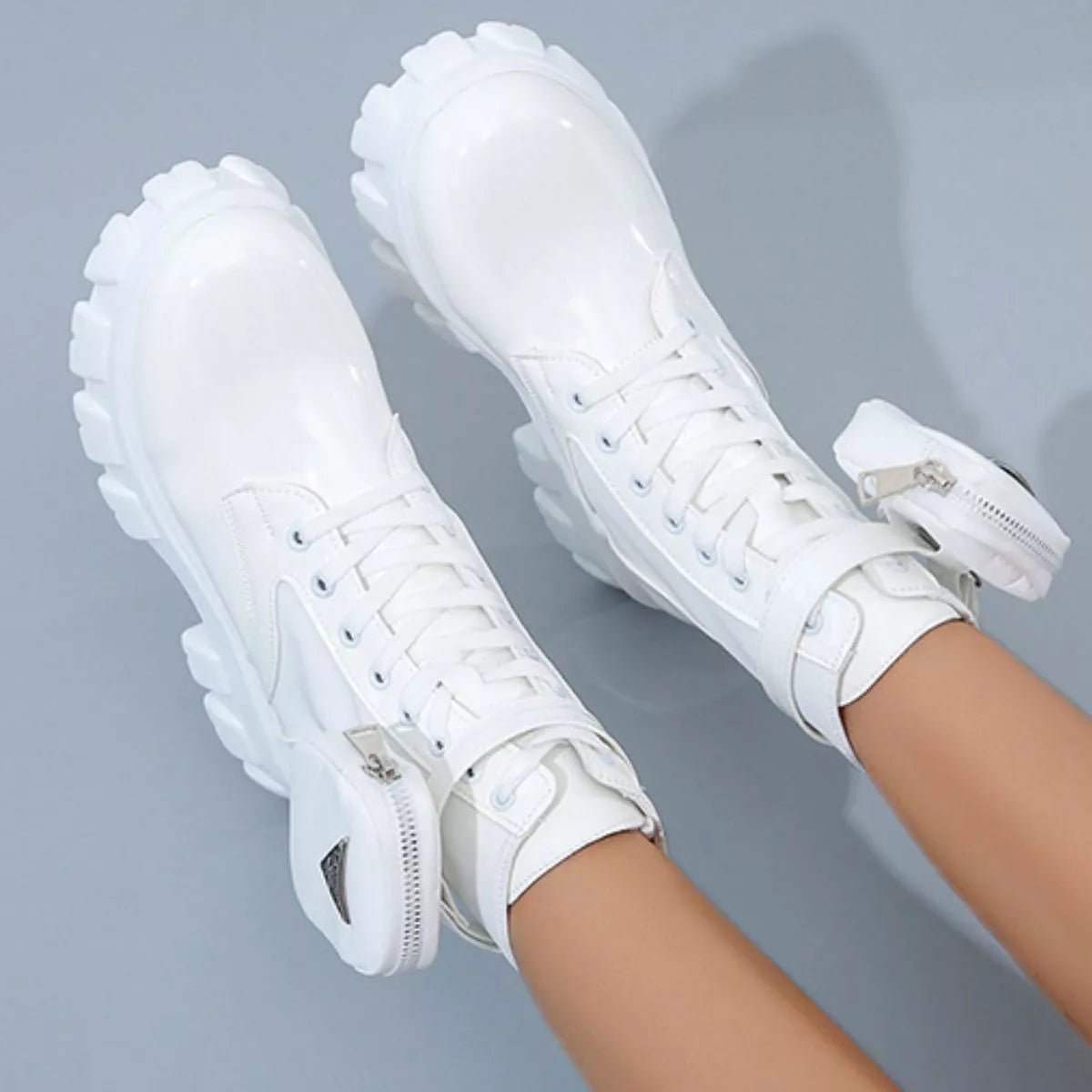 Lace Up Platform Ankle Boots - SuzRevera