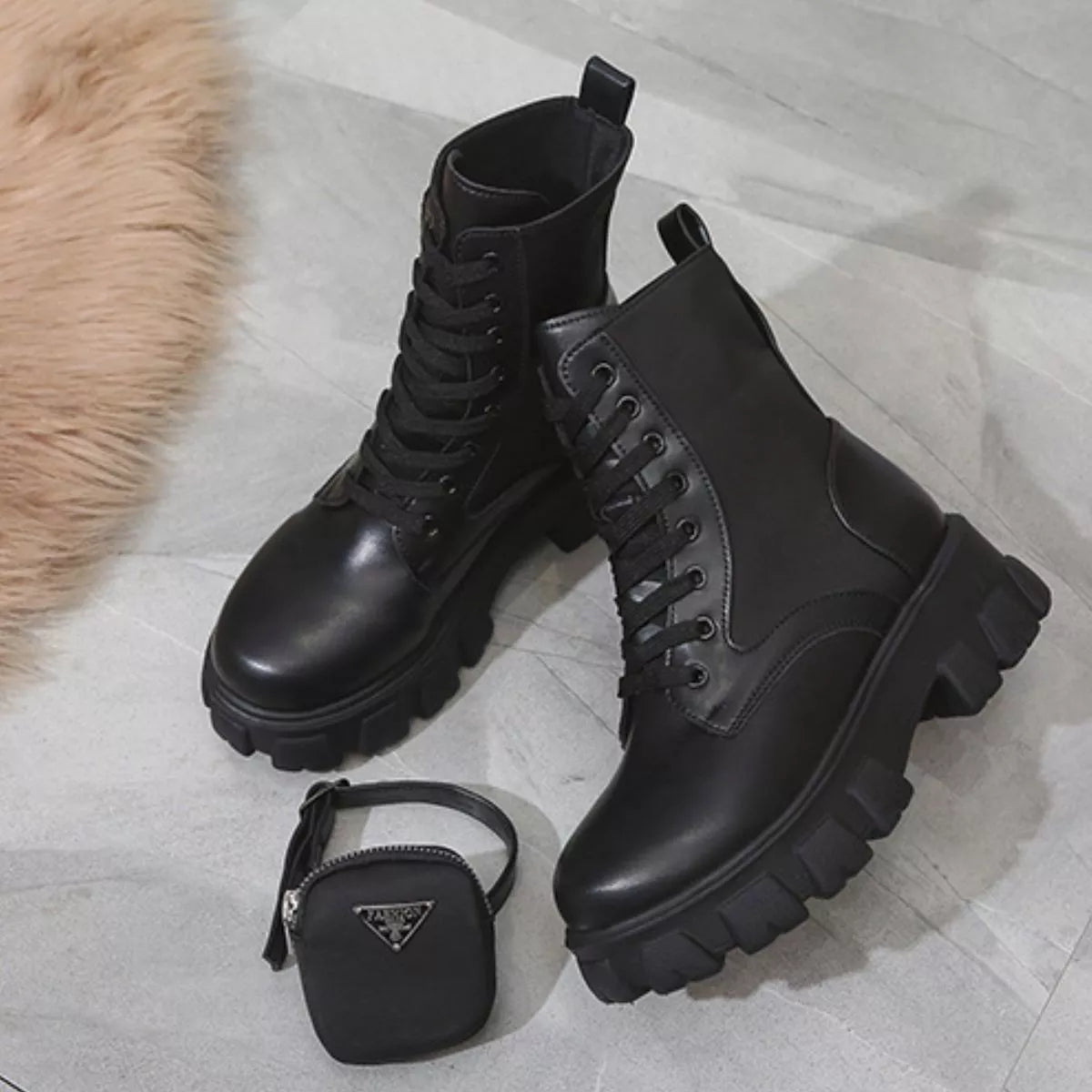 Lace Up Platform Ankle Boots - SuzRevera