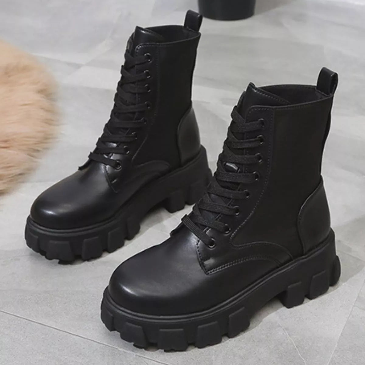 Lace Up Platform Ankle Boots - SuzRevera